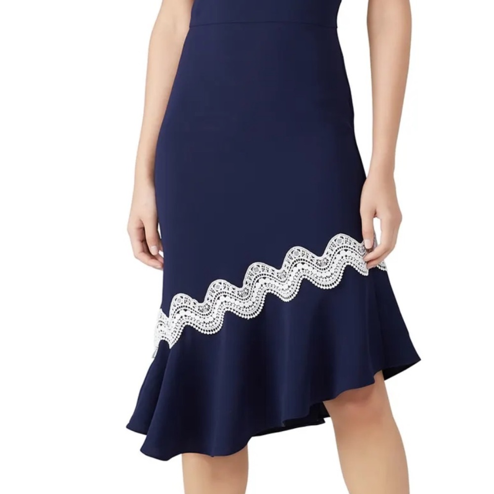 Elegant Navy Blue Dress with White Accents - Picture 13 of 13